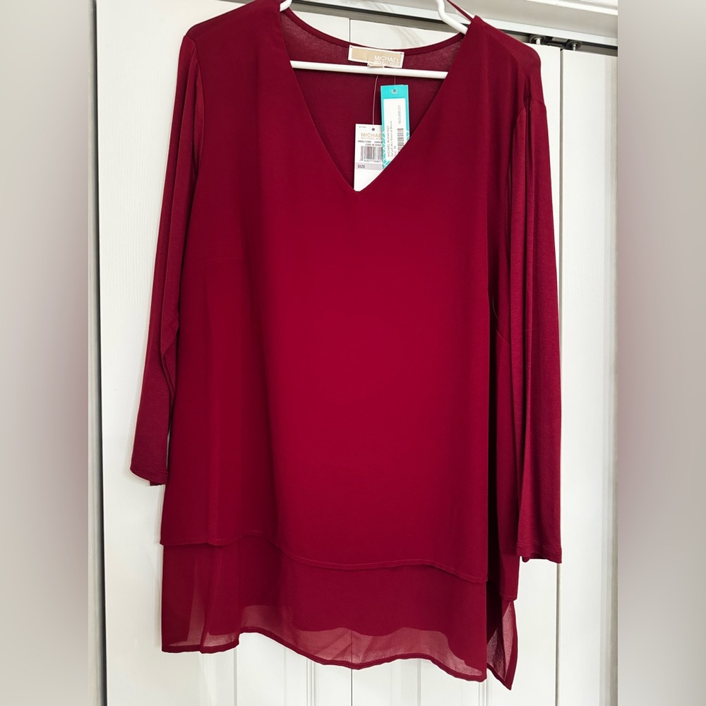 Michael Kors NWT Red Sariyah Mix Material Blouse - 1X